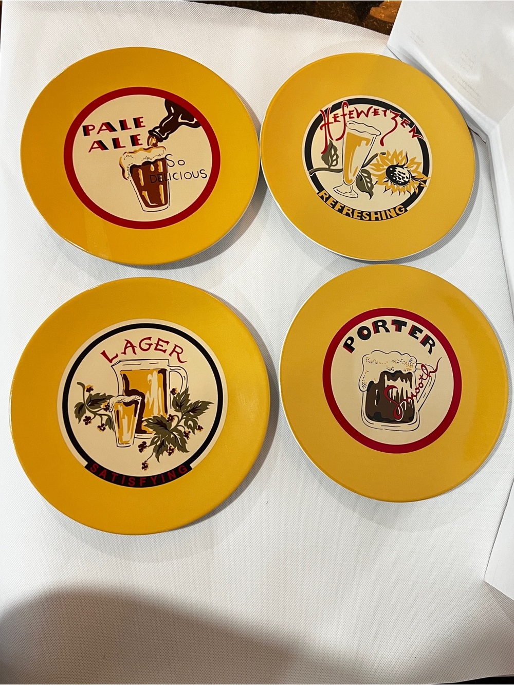Pottery Barn Beer Themed Appetizer Salad Plates Set of Four Size 8”